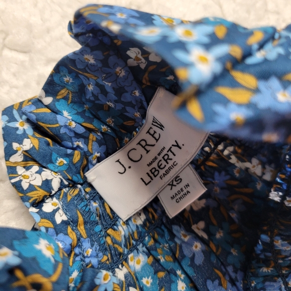 J.Crew x Liberty Top Blouse Women's XS Floral Puff Sleeve Smocked Neck Blue - Picture 7 of 11